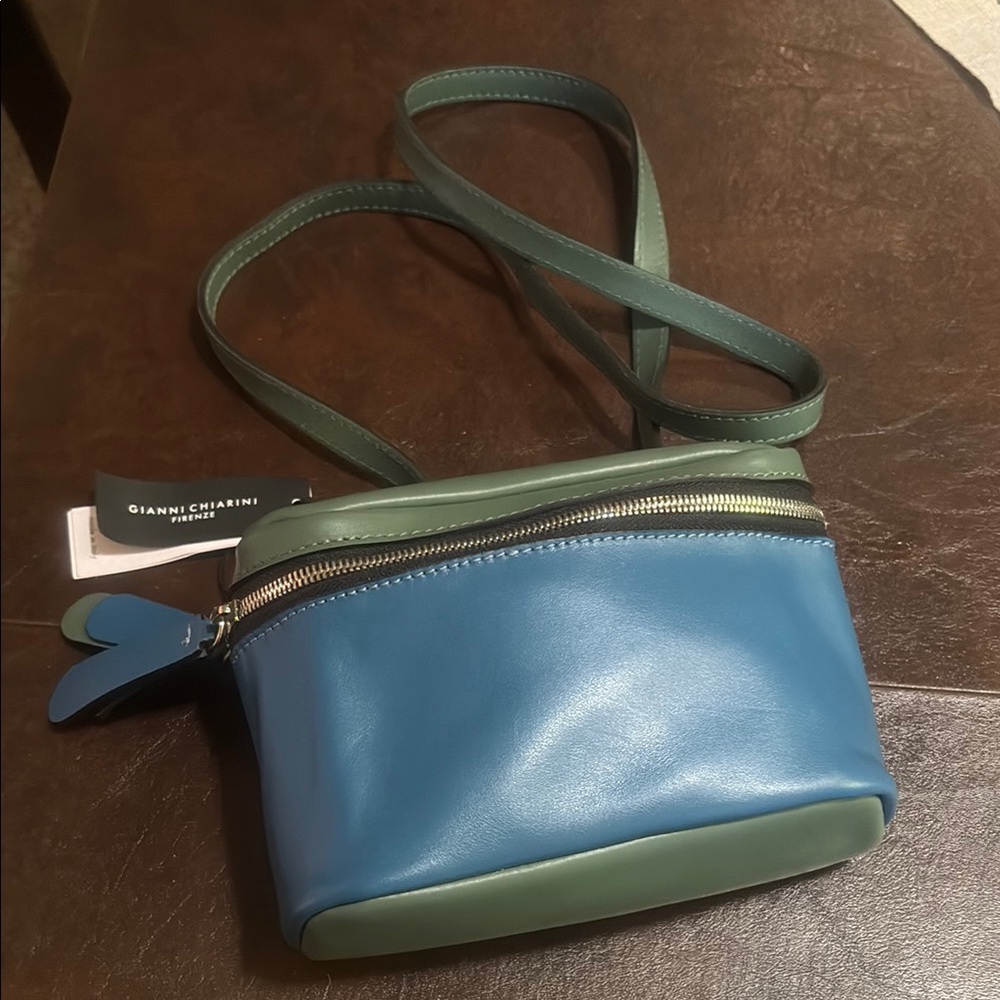 Chic Blue and Green Leather Crossbody Bag